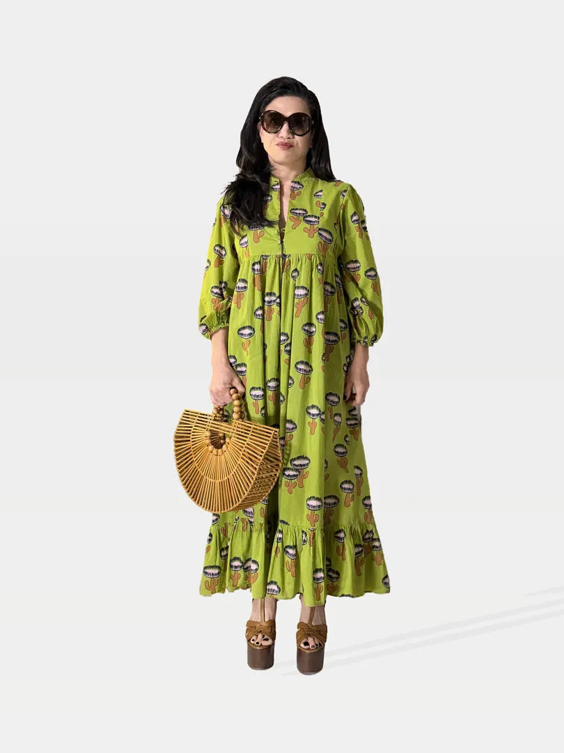 La Double J Green Printed Caftan and YSL Platform Sandals