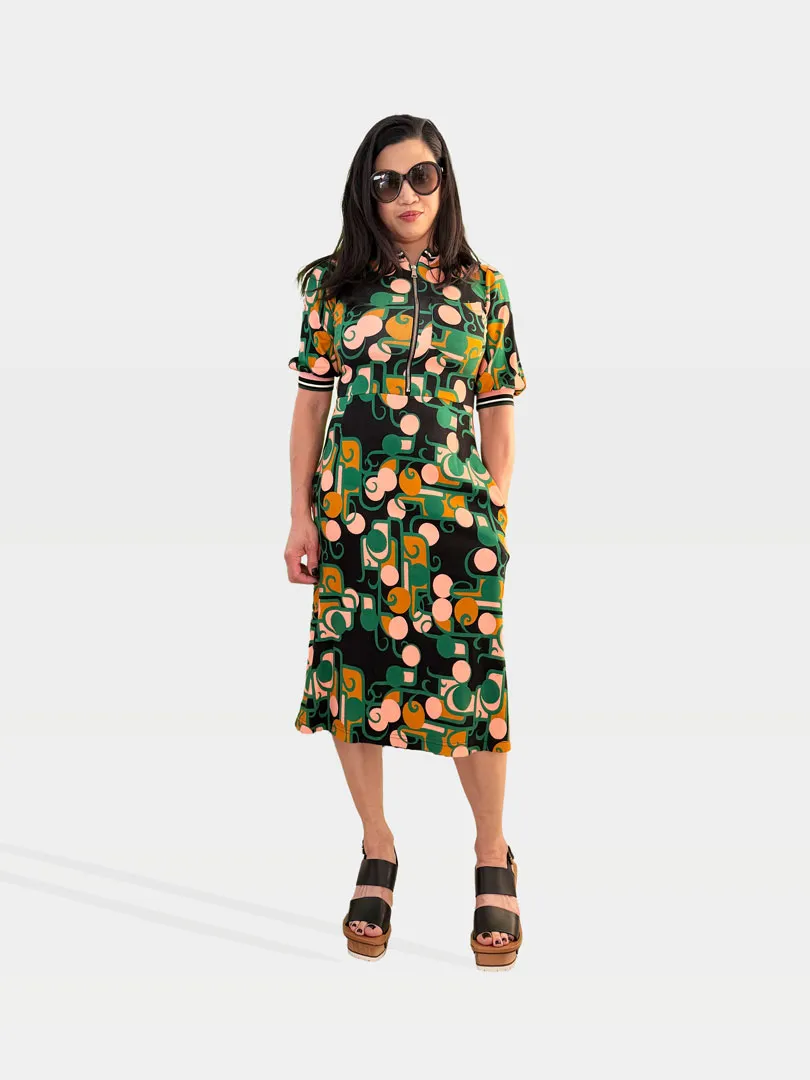 La DoubleJ Black Printed Dress and Chloe Black Platform Sandals