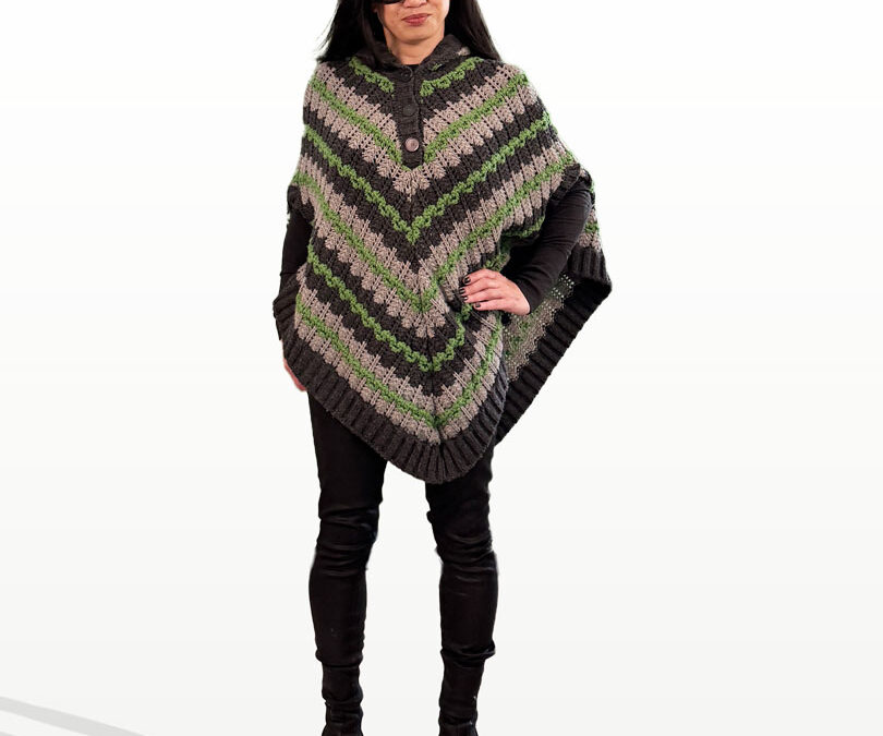Chloe Green and Black Poncho, Black Skinny Jeans and Rick Owens Combat Boots