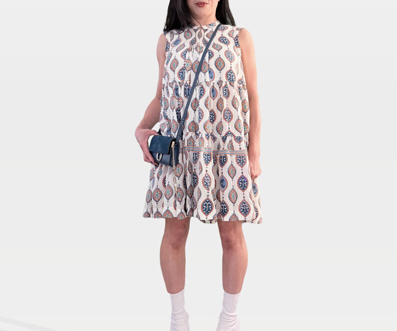 Chloe Silk Print Dress, Chloe Bag and Dries Van Noten White Boots