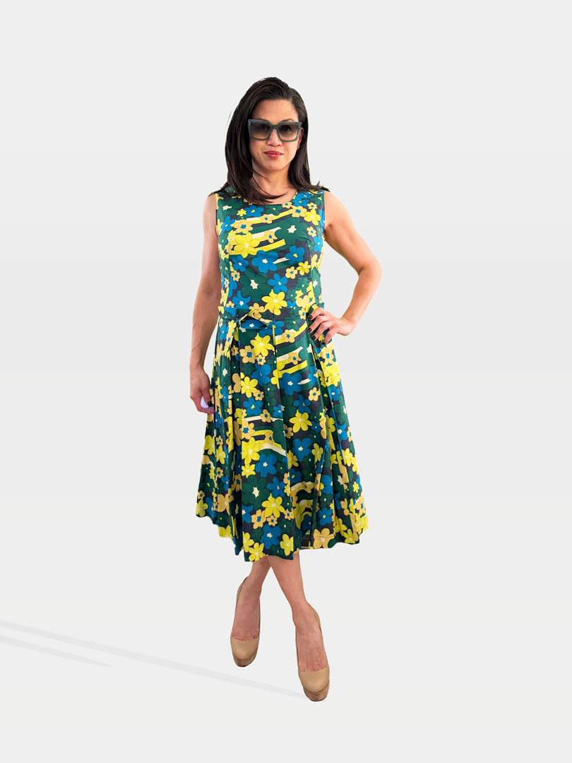 Marni Printed Floral Cotton Dress and Christian Louboutin Pumps