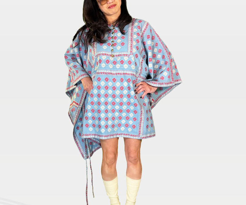 Gucci Blue Printed Caftan and Ivory Rick Owens Boots